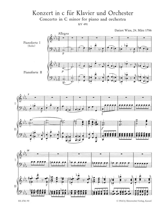 Konzert in C fur Klavier und Orchester Nr.24 KV.491