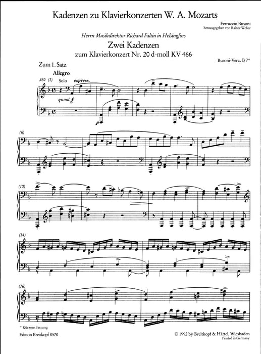 Kadenzen zu Klavierkonzerten W.A.Mozarts Heft 2