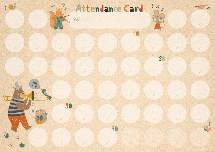 出席カード　森のオーケストラ（5枚セット）