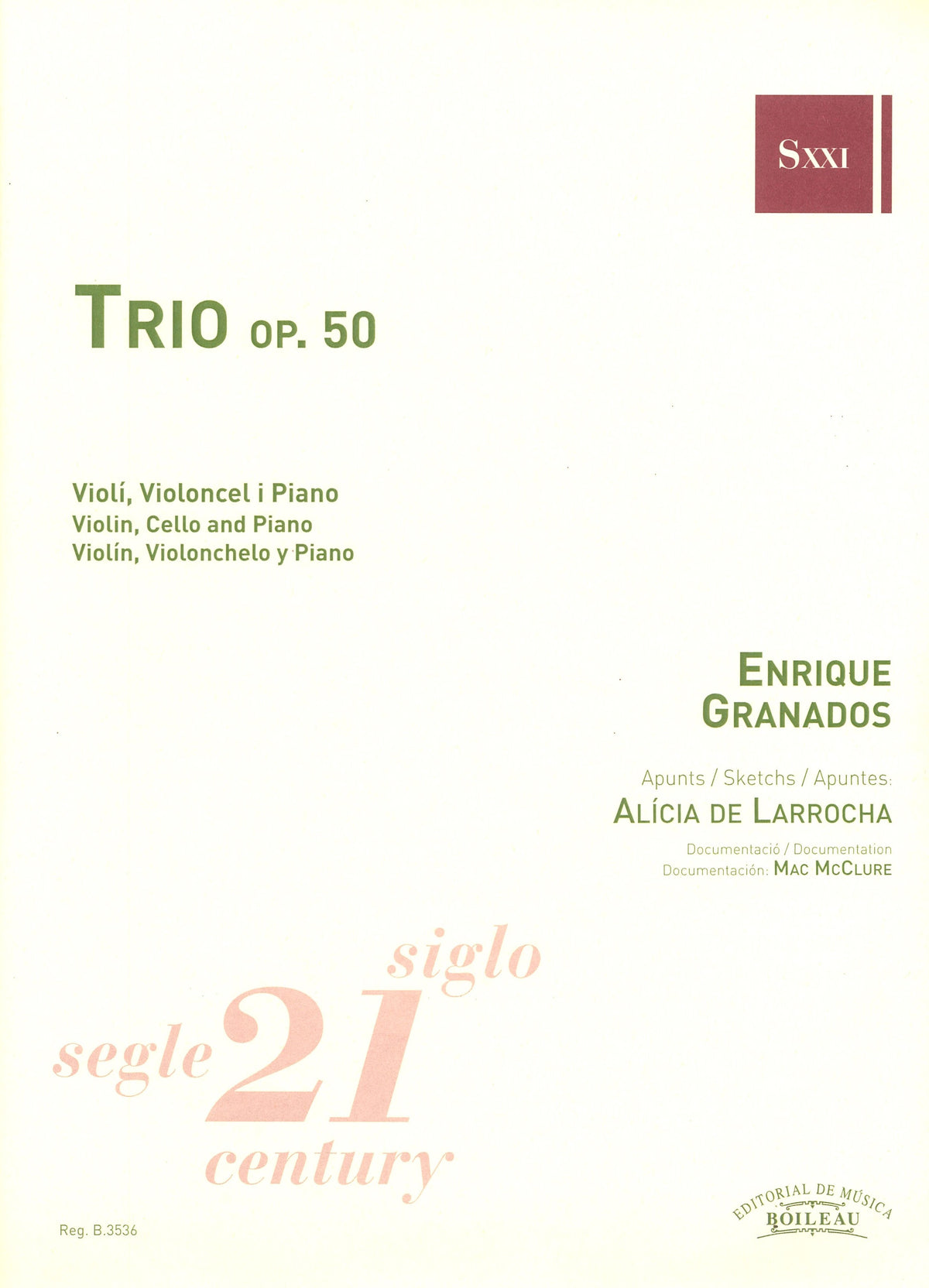 Trio op.50(1894) - ピアノ三重奏曲 作品50 - グラナドス — 楽譜専門店