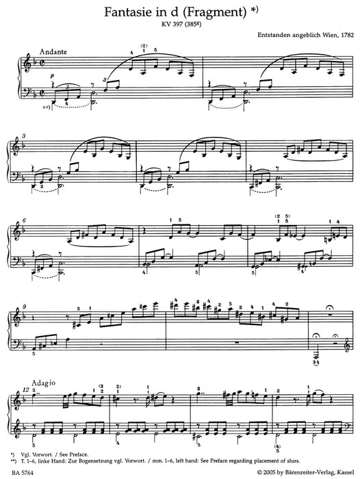 Fantasie in d fur Klavier KV 397 (385g)　* mit fingersaetzen
