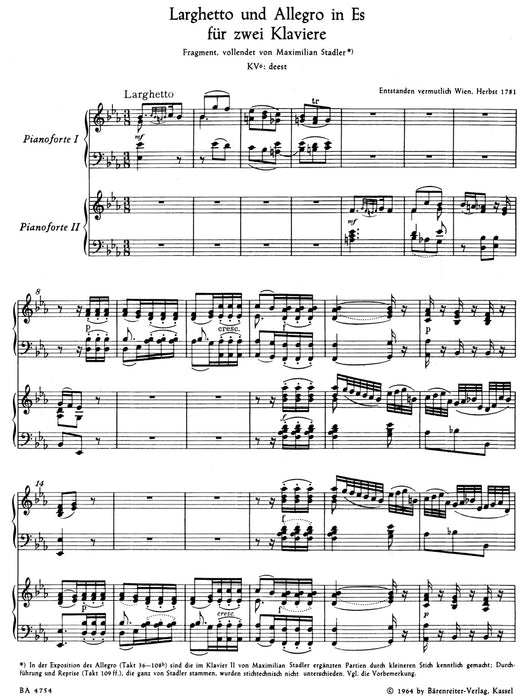 Larghetto und Allegro in Es fur 2 Klaviere - Stadler