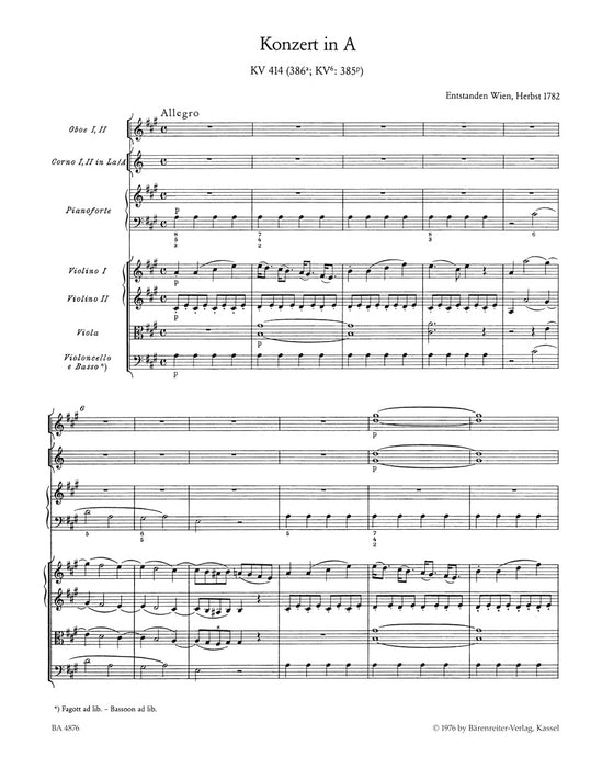 Concerto in A major for Piano and Orchestra No.12 KV 414