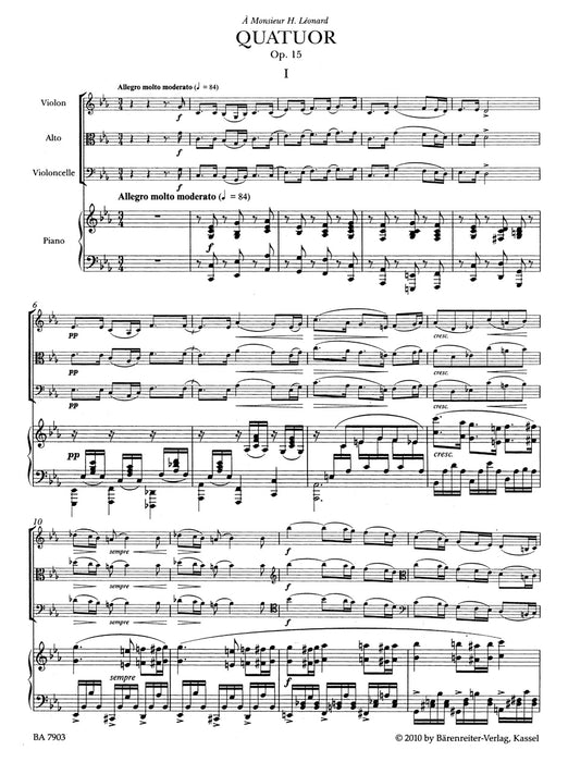 Quatuor pour piano, violon, alto et violoncelle Op.15