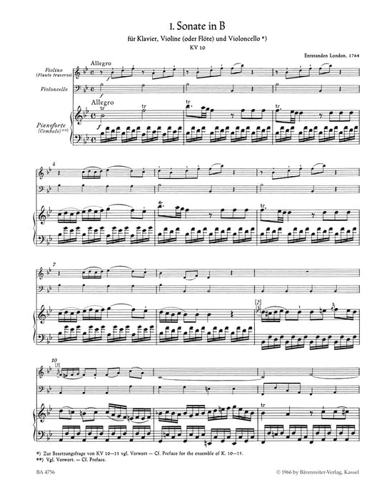 Early Sonatas 2：6 Sonatas for P,Vn,Vc  KV10-15
