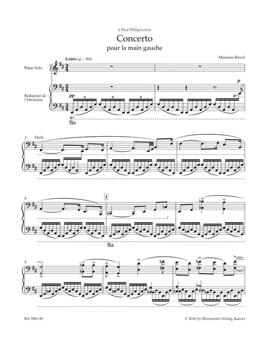 Concerto pour la main gauche pour piano et orchestre(Reduction de l'orchestre par l'auteur)