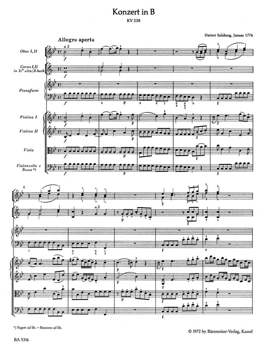 Konzert Nr.6 in B, KV238(Full Score)