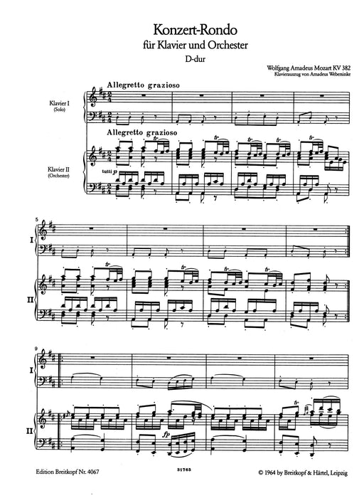 Konzert-Rondo fur Klavier und Orchester D-dur KV382
