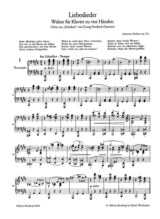 Liebeslieder Op.52a Walzer [Neuauflage, durchgesehen](1P4H)