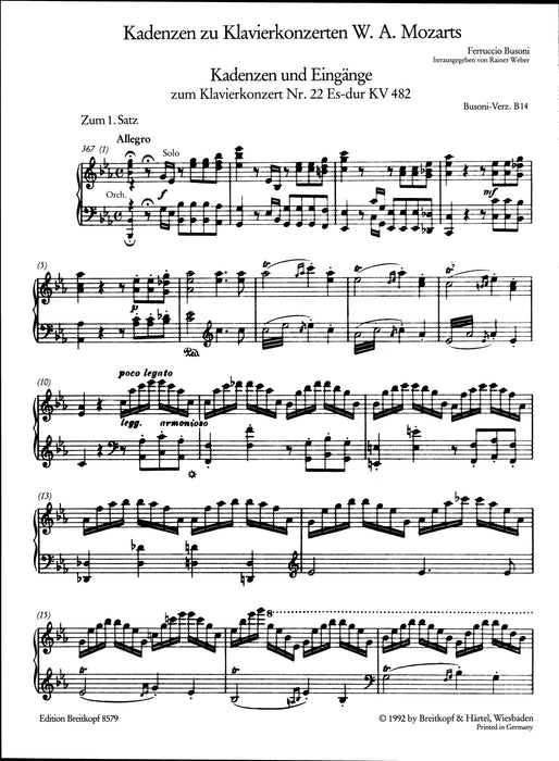 Kadenzen zu Klavierkonzerten W.A.Mozarts Heft 3