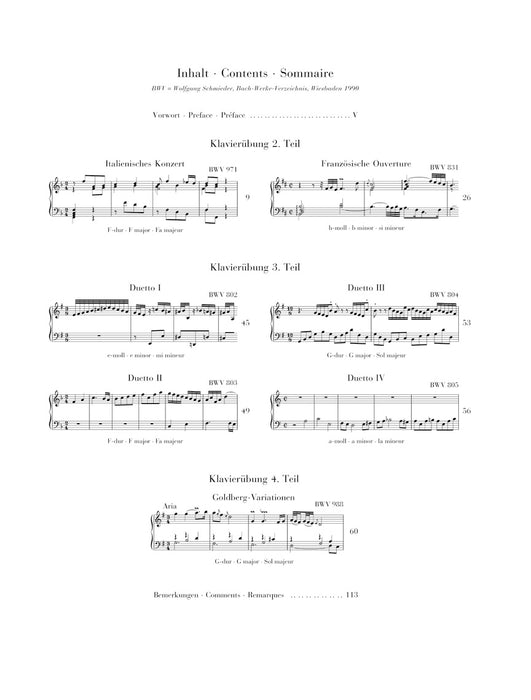 Italienisches Konzert, Franzosische Ouverture, Vier Duette, Goldberg-Variationen