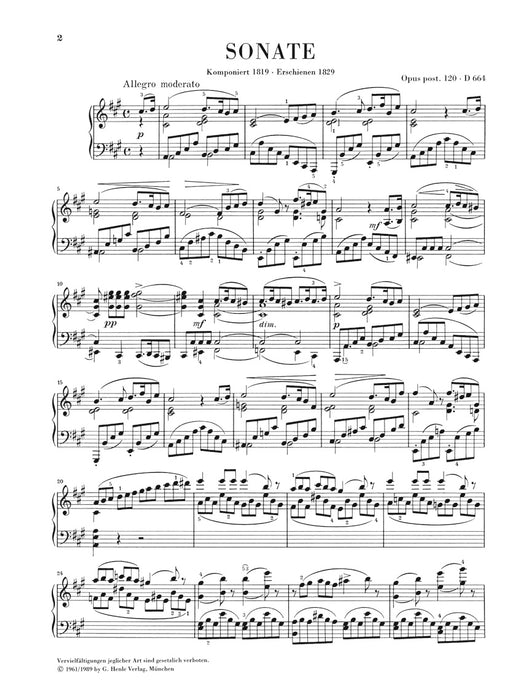 Klaviersonate Op.post.120 D664  A-dur