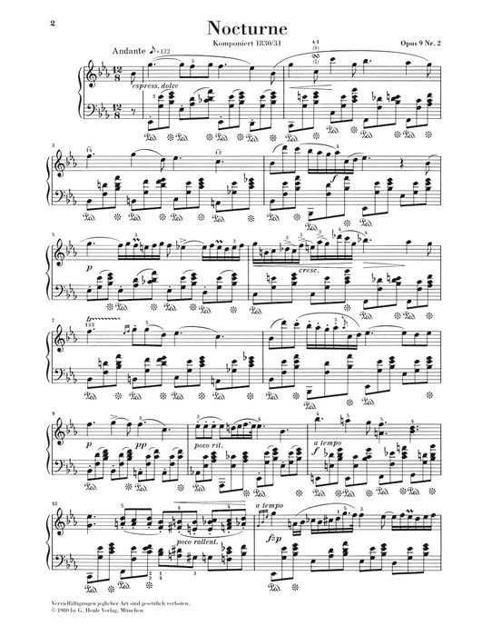 —　Es-dur　楽譜専門店　Nocturne　Crescendo　Op.9-2　作品9の2　ノクターン　変ホ長調　ショパン　alle