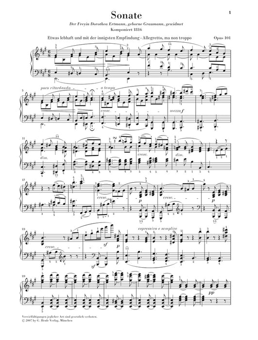 Piano Sonata No.28 A-dur Op.101 - ピアノソナタ 第28番 イ長調 作品101 - ベートーヴェン — 楽譜専門店  Crescendo alle