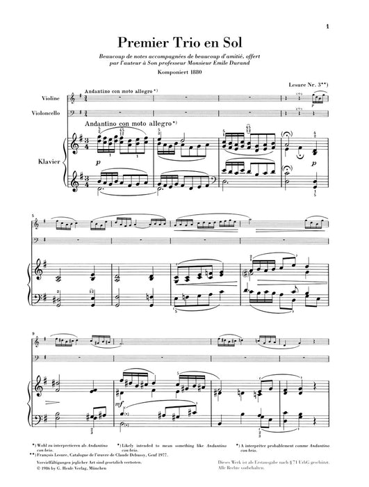 Piano Trio in G　First Edition