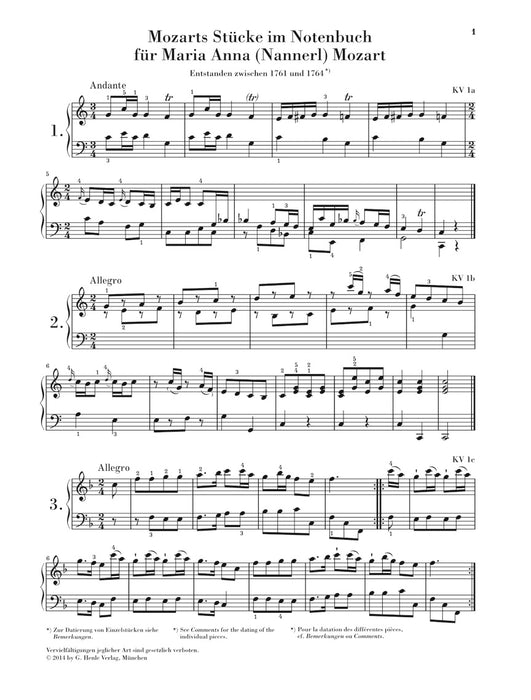Piano Pieces from the "Nannerl Music Book"