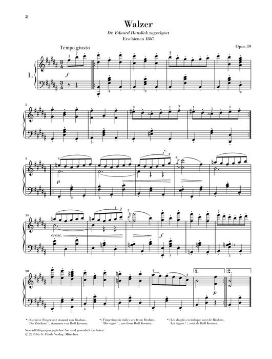 Walzer Op.39 (Erleichterte Fassung)