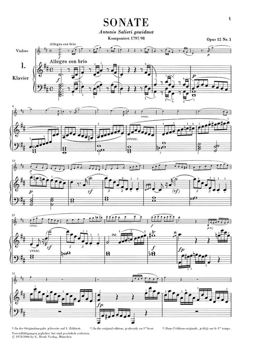 Sonaten fur Klavier und Violine Band I