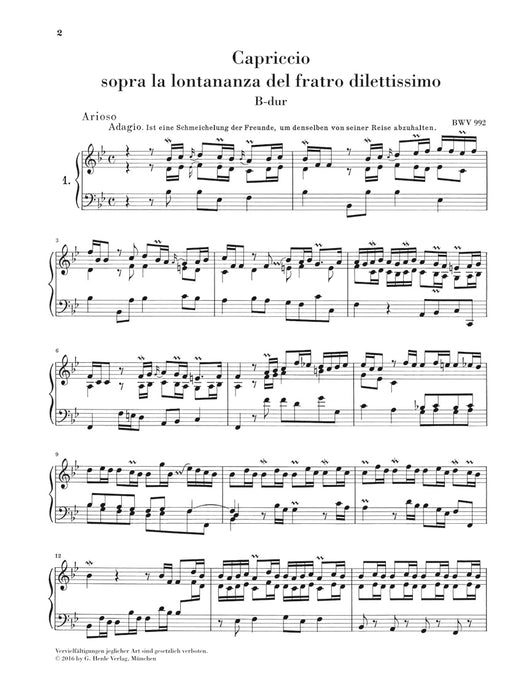 Capriccio　Sopra la lontananza del fratro dilettissimo BWV 992(without fingering)