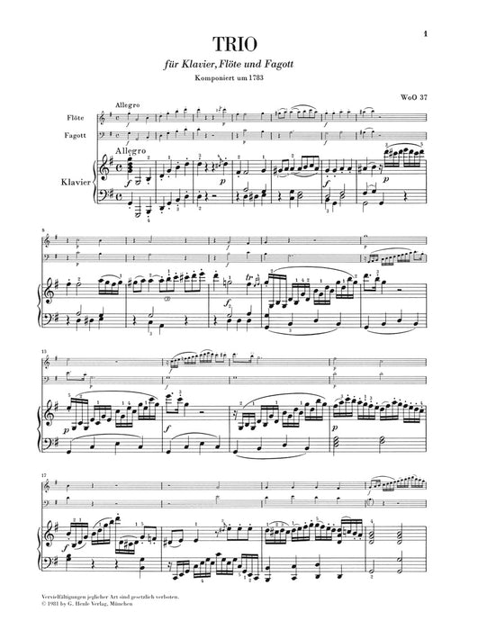 Flute Trio G major WoO 37 for Piano, Flute and Bassoon