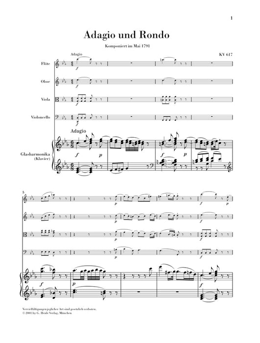 Adagio and Rondo KV617 for Glass harmonica(Pf),Fl.Ob.Vio.Vc.