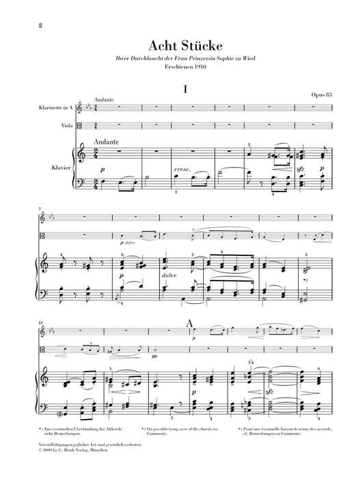 Eight Pieces for Clarinet(violin), Viola(violoncello) and Piano op.83