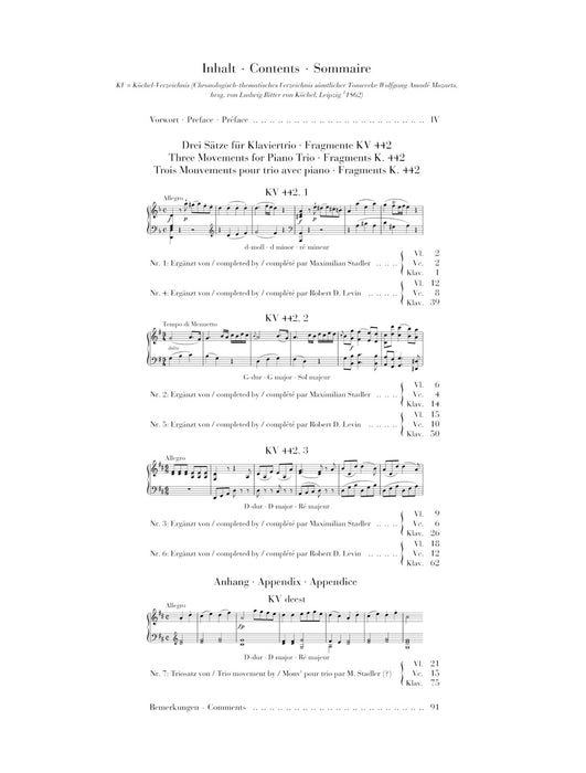 Three Movements for Piano Trio, Fragments KV442