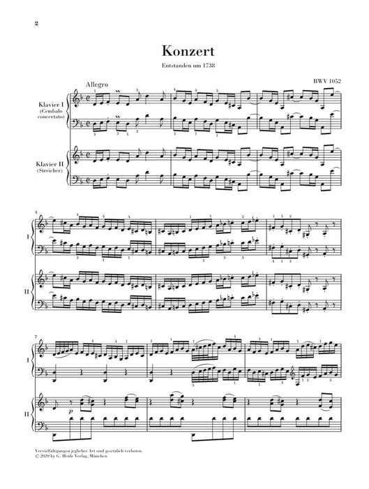 バッハ チェンバロ協奏曲 第1〜第7番 楽譜 (ベーレンライター版 ...