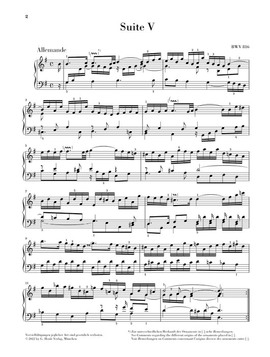Franzosische Suiten 5 G dur BWV816