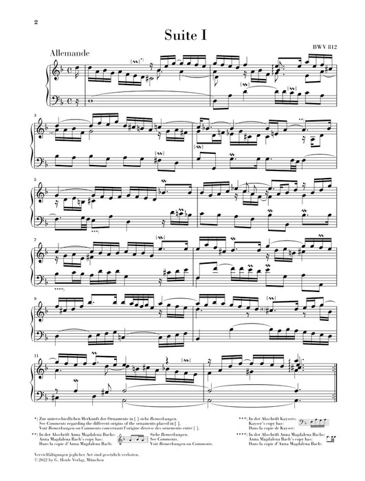 Franzosische Suiten 1 d moll BWV812（without fingering）