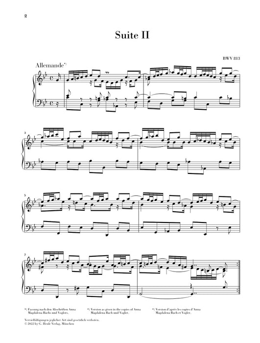 Franzosische Suiten 2 c moll BWV813（without fingering）