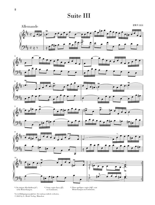 Franzosische Suiten 3 h moll BWV814（without fingering）