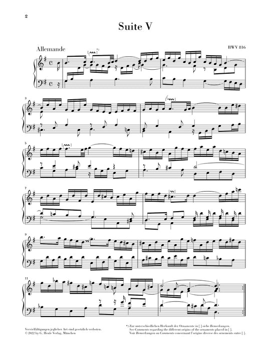 Franzosische Suiten 5 G dur BWV816（without fingering）
