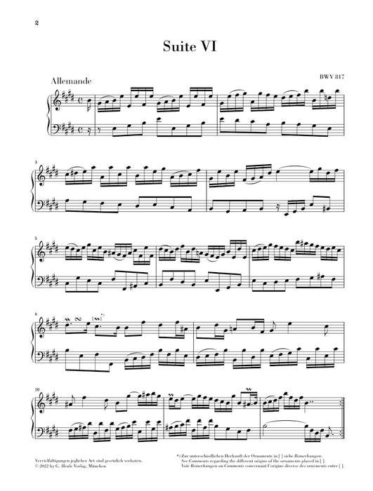 Franzosische Suiten 6 E dur BWV817（without fingering）