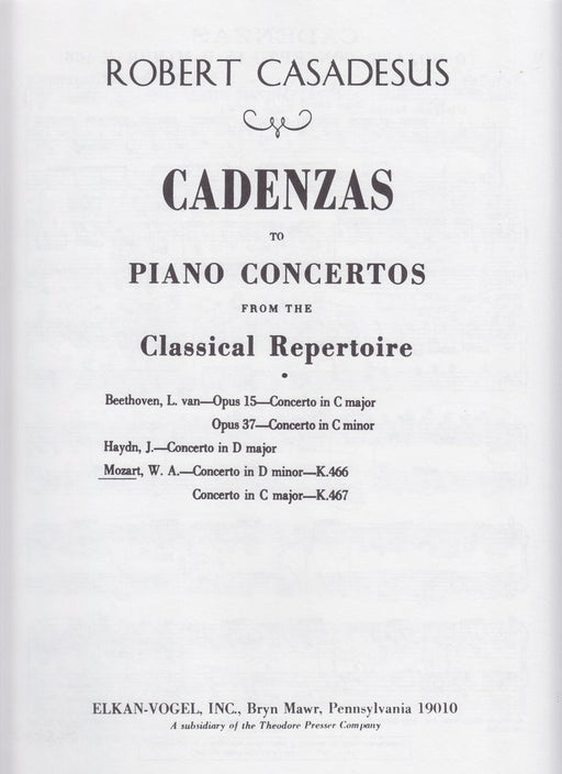 Cadenzas to Mozart Piano Concerto KV466